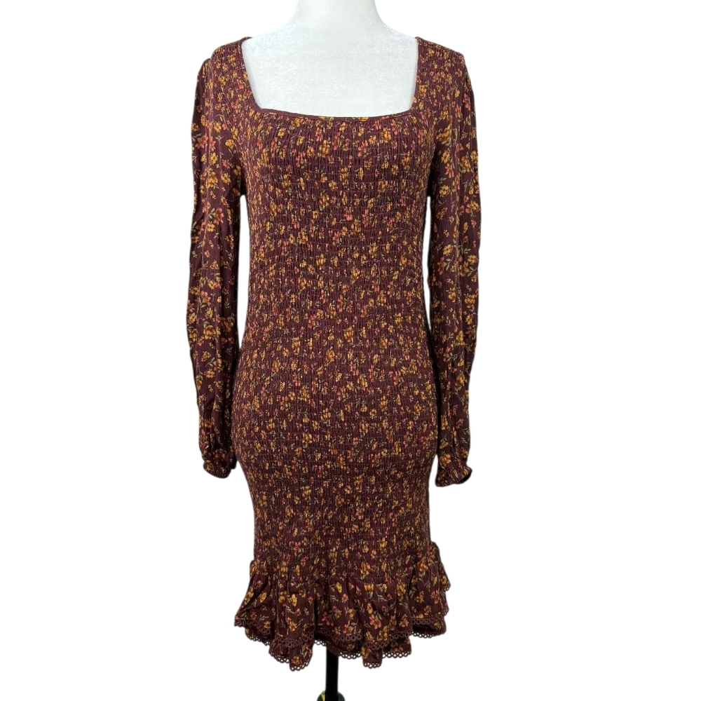 Lost + Wander floral smock bodice long sleeves dress